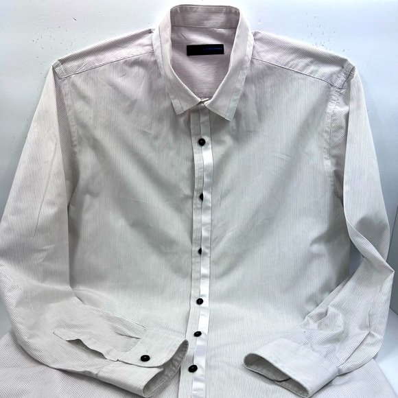 MATERIAL LONDON, 100% COTTON MENS LONG SLEEVES WHITE SHIRT WITH THIN STRIPES - Picture 5 of 13